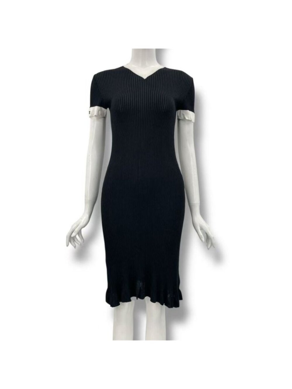 Chanel Dress Knit CC Logo White Black